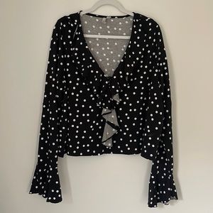 Black and white polka dot bell sleeve top, worn once, like new top. Smoke free